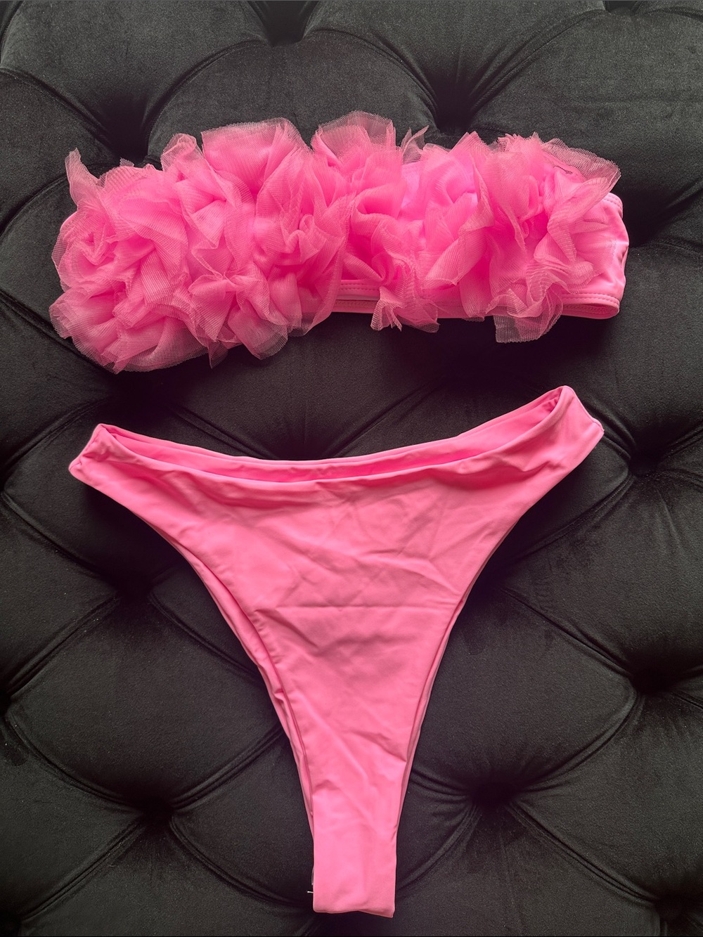 SHEIN Bright Pink Ruffle Bandeau Two-Piece Swim Set